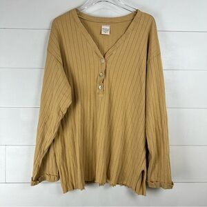 PEOPLE OF‎ LEISURE Size M Oversized Ribbed Henley Los Angeles Organic Mustard